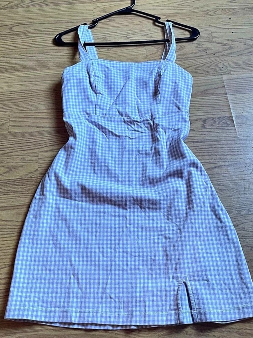 Lulus Happy Chance Purple Gingham Square Neck Mini Dress
